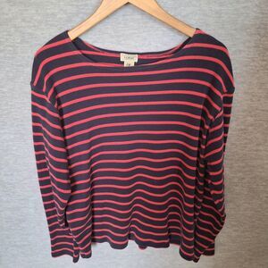 LL Bean Shirt T Shirt Women's XL 3/4 Sleeve Casual Red Striped Tencel Stretch